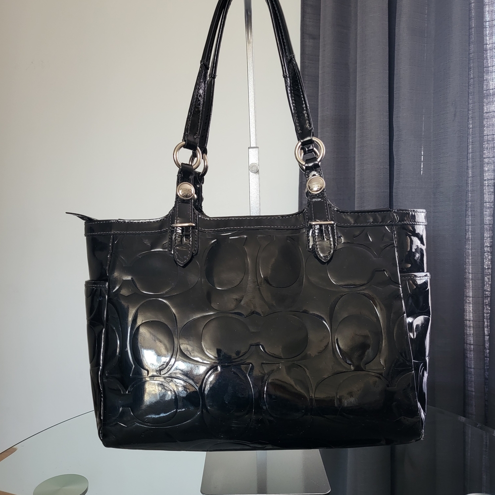 Coach Patent Leather Black Tote Shoulder Bag